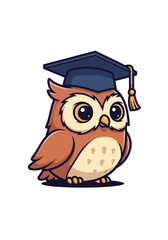 Fototapeta premium Owl wearing graduation cap hat.