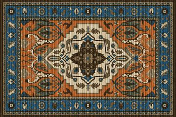 Obraz premium Vintage Folk style traditional printed Carpet with trending colors and texture in high resolution 