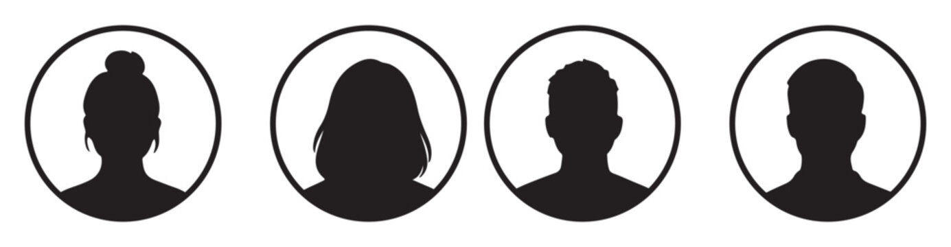 Simple Gray Avatar Icons Representing Male And Female Profiles.