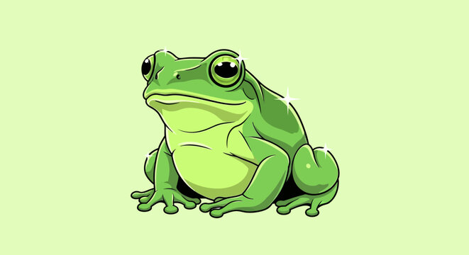 Green Frog Sitting Alone Outdoors.