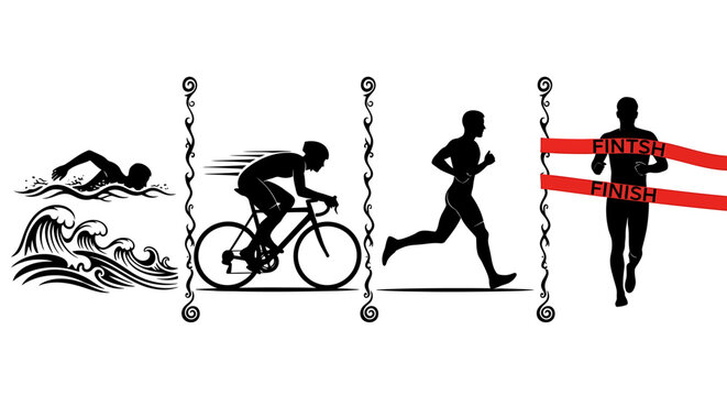 Triathlete finishing line silhouette vector graphics