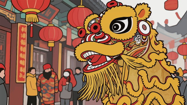 Chinese New Year Lion Dance Festival Celebration