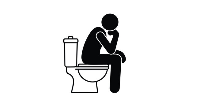 Stick figure icon depicting a person sitting on a toilet in deep thought or discomfort.