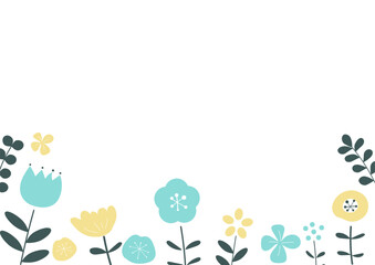 Fototapeta premium 北欧風の花と木と鳥のフレーム装飾イラストセット vector