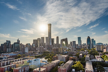 Fototapeta premium Urban city skyline and architecture development of China World Trade Center CBD core area in Beijing, China