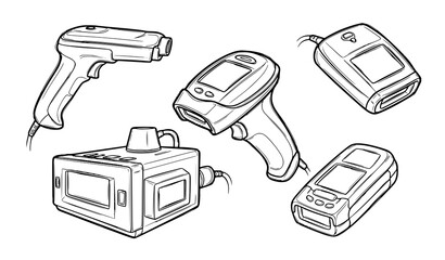 Loose sketch style handheld barcode scanner outline icons for retail logistics and inventory systems vector © MD