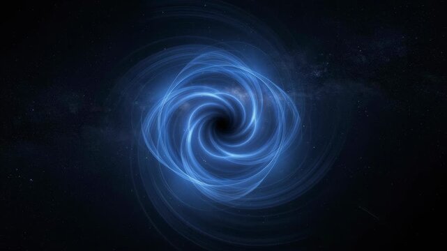 Mystical glowing blue vortex swirling in dark space with stars and cosmic background