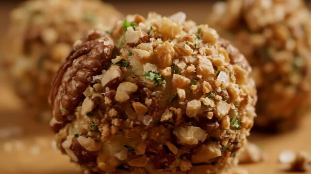 Australian cheese and nut ball appetizer with pecan garnish