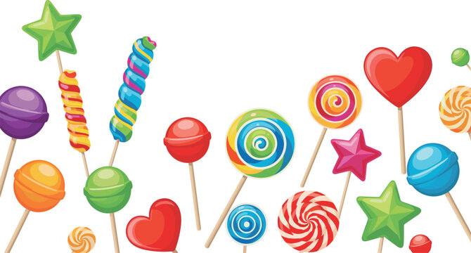 Colorful Lollipop Candy Collection Sweet Dessert Cartoon Style Candy Set Vector Illustration