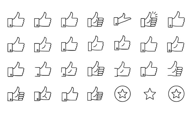 Thumbs Up Outline Icon Set of 30 Linear Symbols Editable Stroke Like Approval Gesture Vector Collection