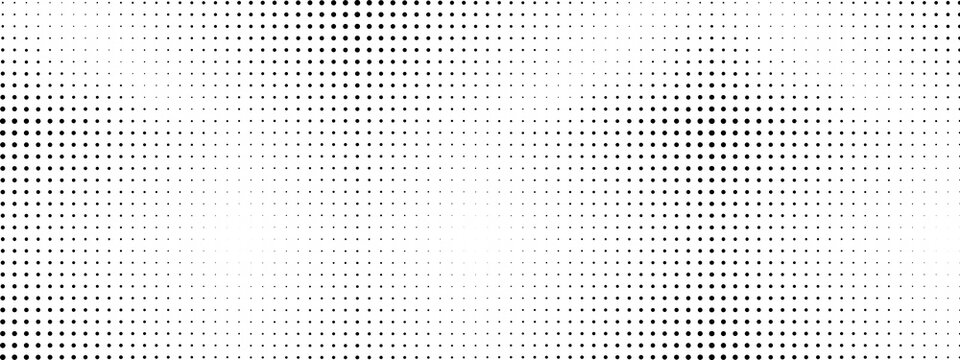 Dotted halftone gradient texture with transparent background. Simple seamless polka pattern. Black dot grid for notebook paper. Minimalist abstract wall. Vector illustration bg