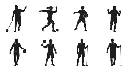 Obraz premium Silhouettes of people engaging in various sports and fitness activities with dynamic poses