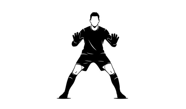 Soccer goalkeeper ready stance silhouette vector graphic minimal black and white sports defense illustration