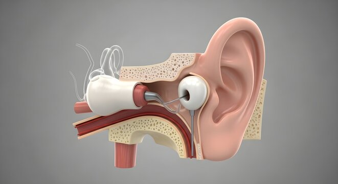 human ear anatomy with cochlear implant