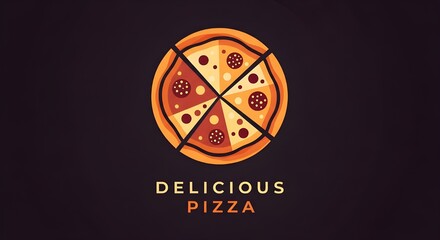 Flat lay delicious pizza circle design with toppings on dark background