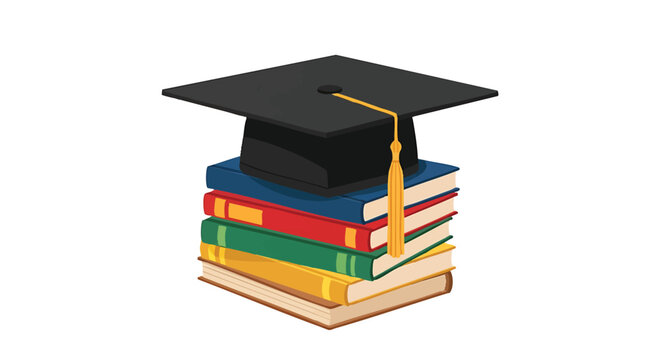 Graduation Cap on Stack of Books - Education Concept.