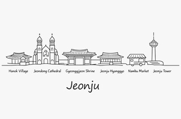 Obraz premium Flat Design one line without breaking the Jeonju city.
