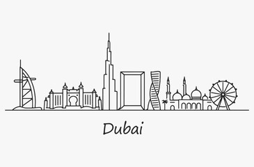Fototapeta premium Flat Design one line without breaking the Dubai city.