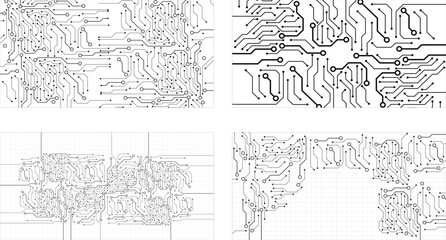 Obraz premium Abstract black and white circuit board pattern set.