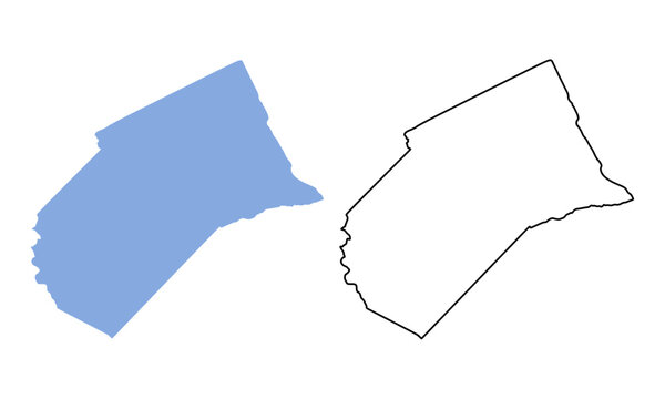 Map of Merced County (California, USA) on white background. Map in different styles of outline and blue silhouette