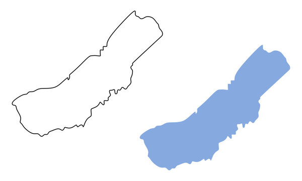 Map of Madera County (California, USA) on white background. Map in different styles of outline and blue silhouette