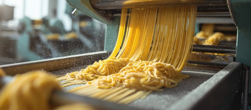 Fresh pasta manufacturing machine in a food processing factory
