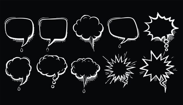 Retro empty comic speech bubbles set with black halftone shadows. Vintage design, pop art style - stock vector.
