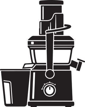 Juice extractor with a collection cup, a fruit juicer appliance in black silhouette isolated on a transparent background