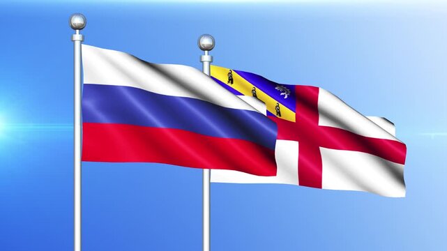 Russia and Herm National Flag Waving on Pole Loop