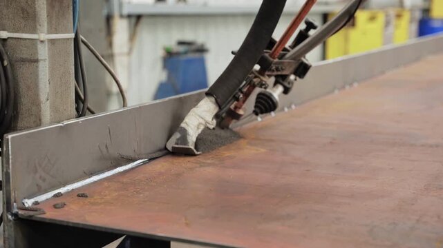 submerged arc welding slow track medium shott close up shot.