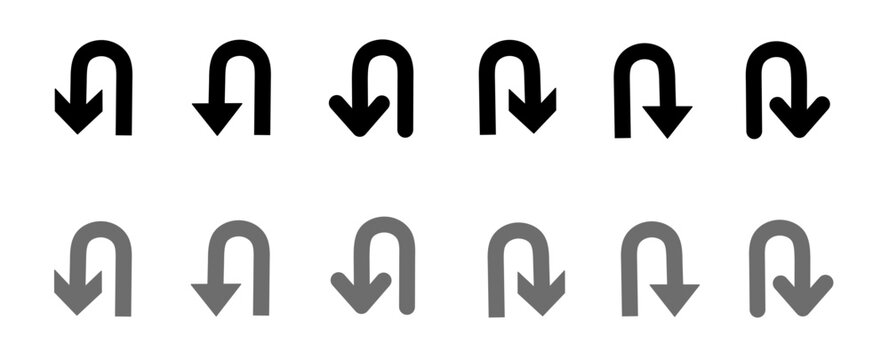 Vector illustration of u-turn arrow icon set 