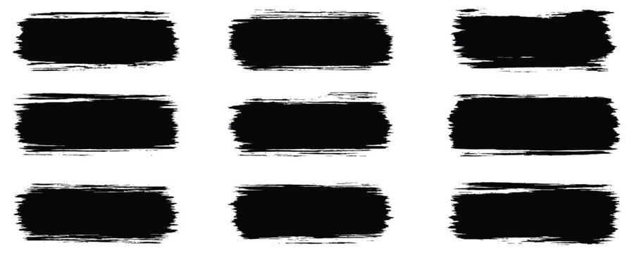 Brush strokes black set paint, ink brush strokes. brush collection isolated on white background. Vintage grunge boxes for collage, text, banner, sticker design.