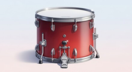Obraz premium Vibrant crimson bass drum with shining silver hardware and prominent kick pedal for rhythmic