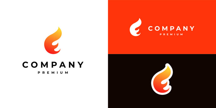 e letter with fire flame logo icon design vector design template inspiration