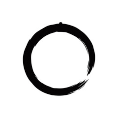 Obraz premium A black hand-drawn ensō circle, a symbol of enlightenment and the universe in Zen Buddhism, on a white background.
