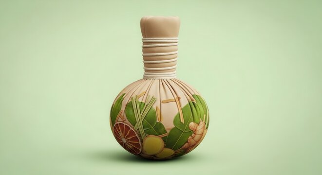 Beautifully crafted herbal compress ball for spa and wellness featuring natural ingredients