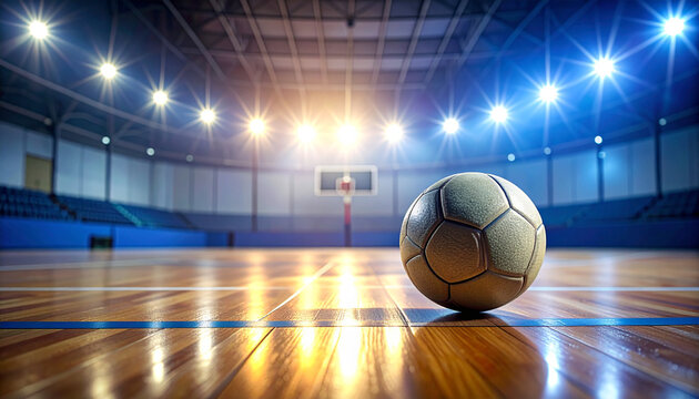 Soccer ball on hardwood court