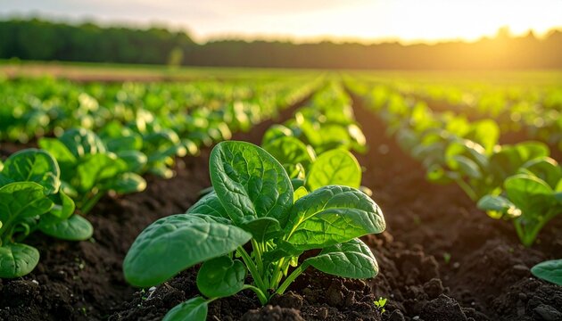 Spinach plants in agricultural field