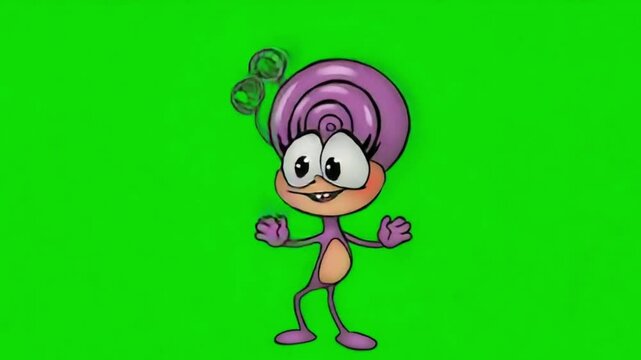Funny Cartoon Snail Dancing on Green Screen 3D Animation