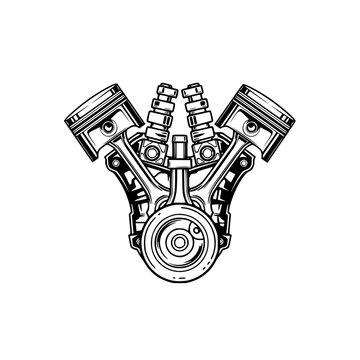 A drawing of a v8 engine Vector, illustration