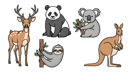 Fototapeta premium Cartoon animals with cute expressions.