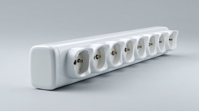 Modern white power strip with multiple electrical outlets designed for efficient charging and connectivity in homes and offices for devices and appliances
