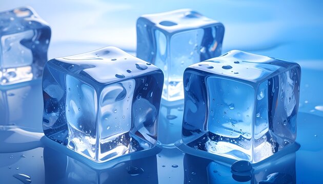Ice cubes melting on reflective surface