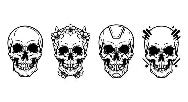 Four Skulls with Different Designs.