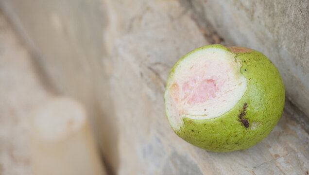red guava that has been bitten