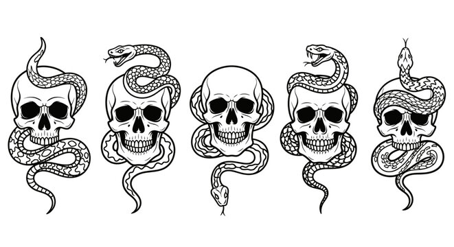 Skulls with snakes wrapped around them.