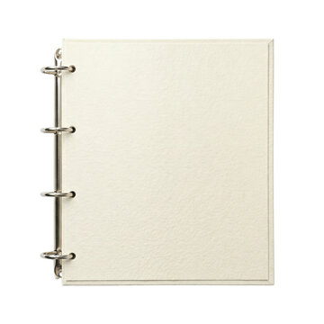 Front view of a white three ring binder folder