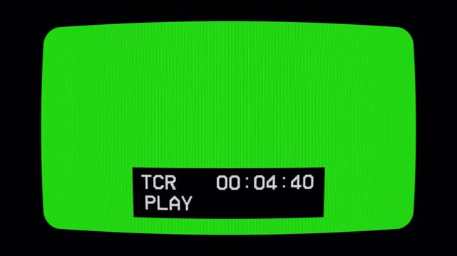 Green screen footage with VCR timecode. Retro display old monitor with timecode on chroma key. 4k