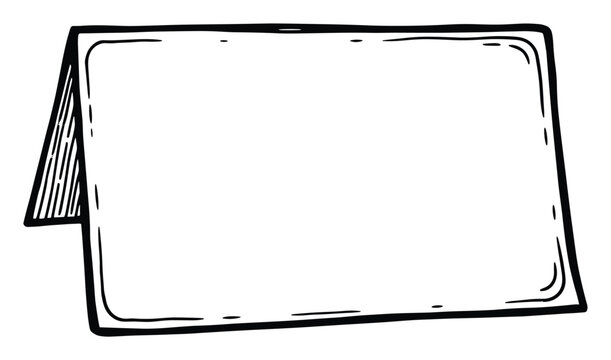 Handdrawn sketch of a blank table tent place card ideal for adding custom text information or menu details for events and restaurants