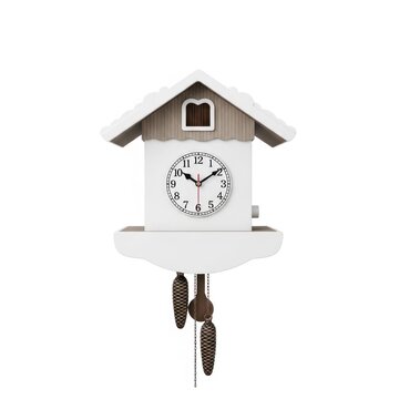 White Cuckoo Clock with Pendulum and Pine Cone Weights.